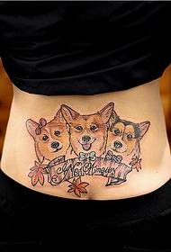 Female waist fashion good looking dog tattoo pattern picture
