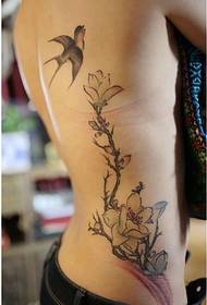 female side waist classic fashion color swallow flower tattoo pattern picture