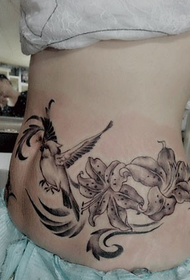 girl waist bird tattoo 68941 - waist feather tattoo pattern