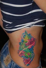 Image de tatouage de fleur de couleur lourde de beauté de taille de côté de beauté de mode