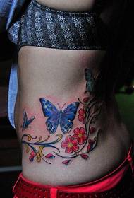 talia kobiety Piękny kolor obrazu motyl kwiat winorośli tatuaż