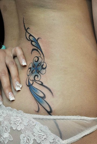 waist blue beautiful flower tattoo pattern