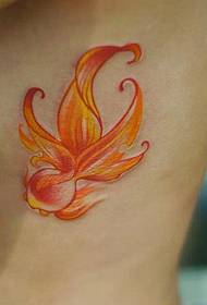 female side waist warm color goldfish tattoo pattern