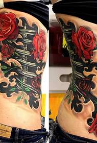 talie flori frumoase și model mecanic tatuaj