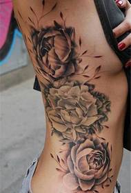 side waist black gray rose tattoo picture