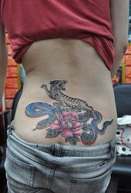 back waist snake and tiger tattoo