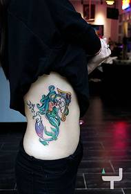 Side cintura lateral branca com uma bela tatuagem de sereia 69424-cintura lateral de beleza muito popular padrão de tatuagem de penas