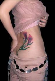 personality female waist beautiful colored tulip tattoo picture
