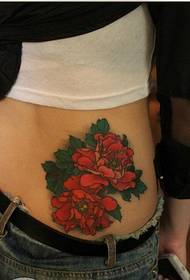 woman's waist beautiful and beautiful color peony tattoo pattern picture