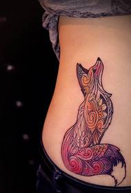 female waist color fox tattoo pattern