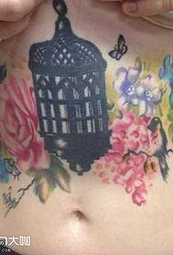 Waist Color Flower Birdcage Tattoo Pattern