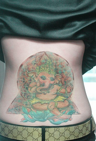 腰部可愛的大象紋身69551-女背腰空間貓紋身