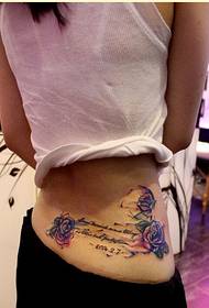 moteriškos juosmens klasikinės gražios spalvos rožės tatuiruotės paveikslėlis