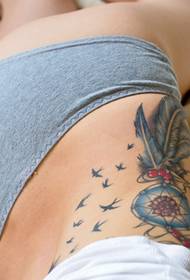 girl waist bird feather color Sexy tattoo