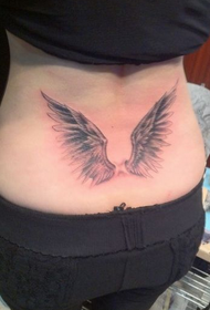 girls waist good-looking black and white wings tattoo pattern