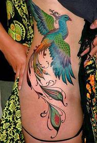 beauty painted Phoenix waist tattoo pattern
