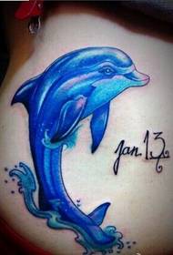 girl waist color dolphin tattoo