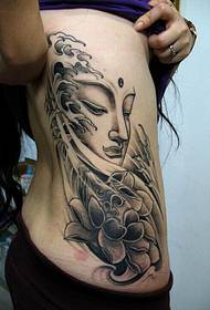 female side waist Buddha lotus tattoo pattern