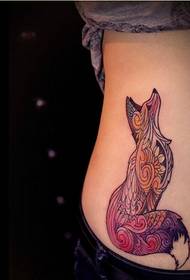 时尚女性侧腰个性好看的彩色狐狸纹身图片