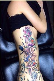 Sexy beauty waist side color lotus tattoo pattern