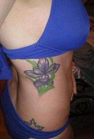 sexy sister waist purple beautiful orchid Tattoo pattern picture