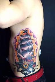 Side Waist Aesthetic Sailing Tattoo