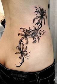 extremely tempting waist and abdomen black flower tattoo