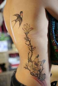 Goddess Waist Color Swallow Personality Flower tattoo picture