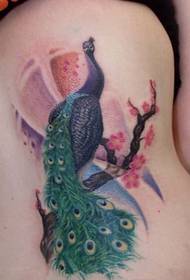 side waist beautiful peacock tattoo pattern