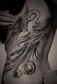 girls look good black-gray phoenix tattoo on the waist