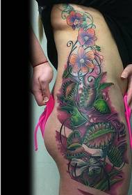 sexy domineering female side waist piranha flower tattoo