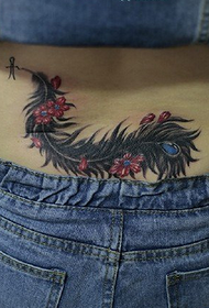 waist beautiful peacock feather tattoo pattern
