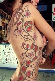 personal beauty side waist flower vine tattoo pattern