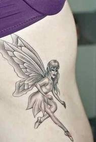 sexy female waist personality black and white color elf tattoo picture