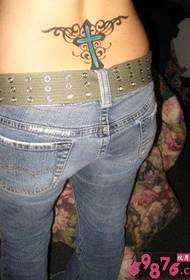 girls back waist fashion cross tattoo picture