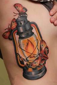 Classic vintage oil lamp tattoo on the side waist