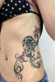 woman's waist beautifully popular totem vine tattoo