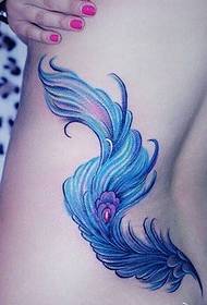 female waist beautiful beautiful color feather tattoo pattern picture