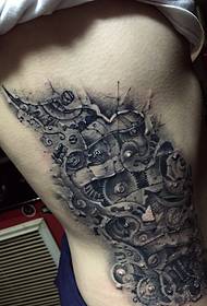 3d mechanical gear hidden in the side waist Totem Tattoo