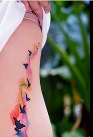 female side waist beautiful and beautiful color ink swallow tattoo picture