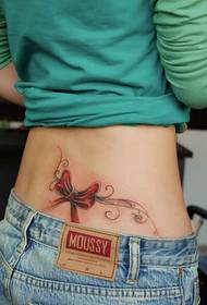 beautiful color bow tattoo pattern on the back waist