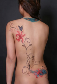 girls back very beautiful painted vine tattoo figure