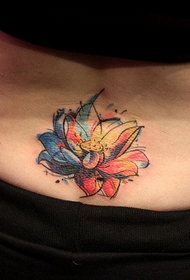 female back waist color lotus tattoo Picture