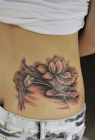 sexy waist side black grey lotus tattoo