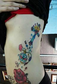 Thin waist beauty side waist color totem tattoo feminine