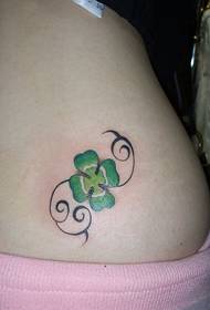 female waist four-leaf clover tattoo pattern