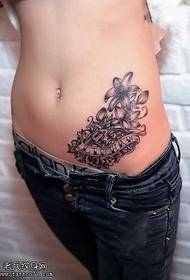 slim waist black gray flower tattoo pattern