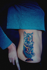 beauty thin waist personality cat head fish body creative tattoo