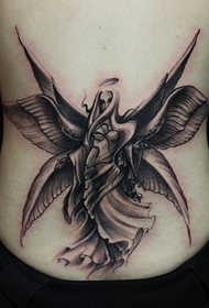 ομορφιά πίσω μέση μαύρο γκρι έξι φτερωτό άγγελο τατουάζ