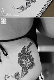 Talio indikanta rozon floro tatuo ŝablono
